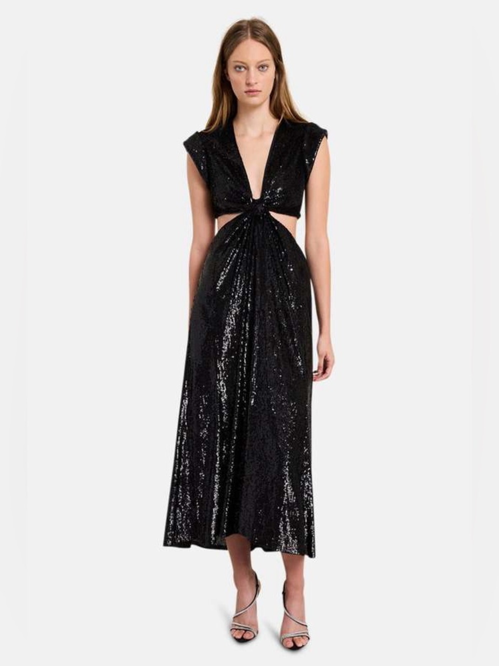 A.L.C. Alexis Black Sequin Twist Cutout Maxi Dress